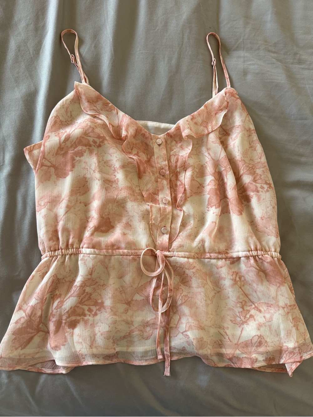 Express Pink Floral Ruffle Tie-Waist Camisole